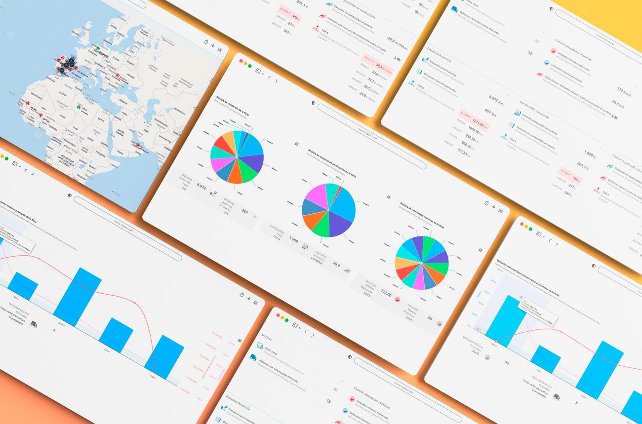 Reportes analíticos de la flota con gráficos de actividad y consumo